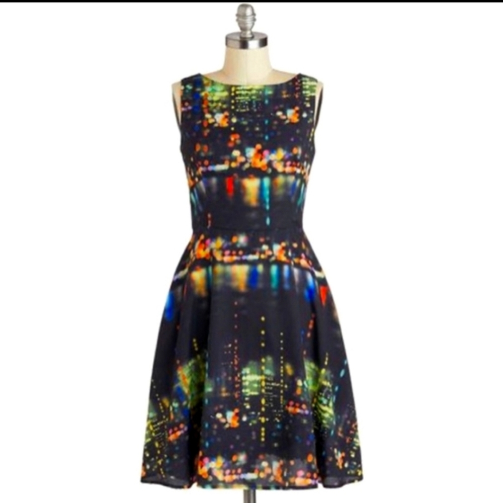 Modcloth Fervour City Lights Black Dress Size XS Extra Small NWOT